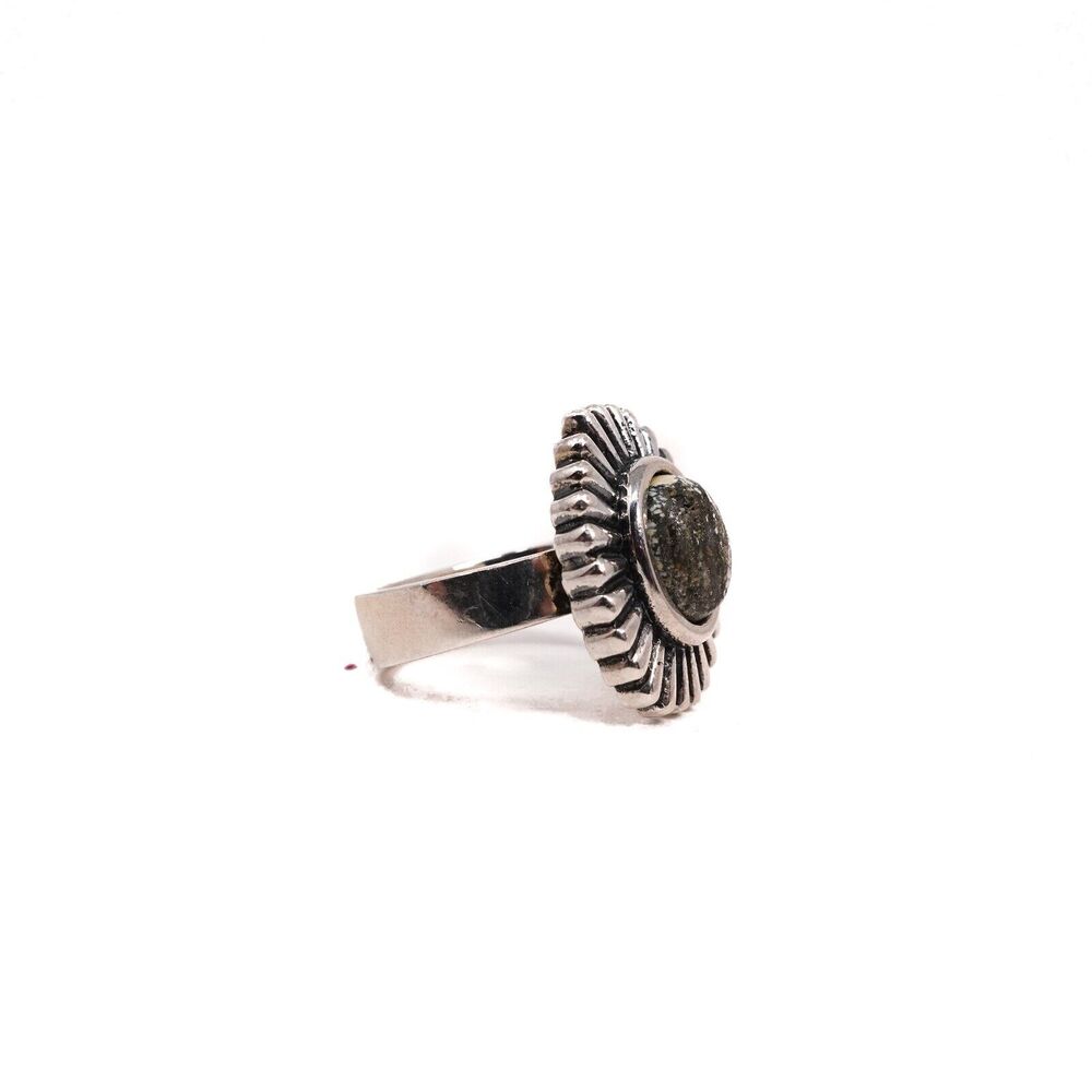 King Baby Studio Small Turquoise Starburst Concho Ring USA .925 Silver Size 8